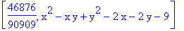 [46876/90909, x^2-x*y+y^2-2*x-2*y-9]
